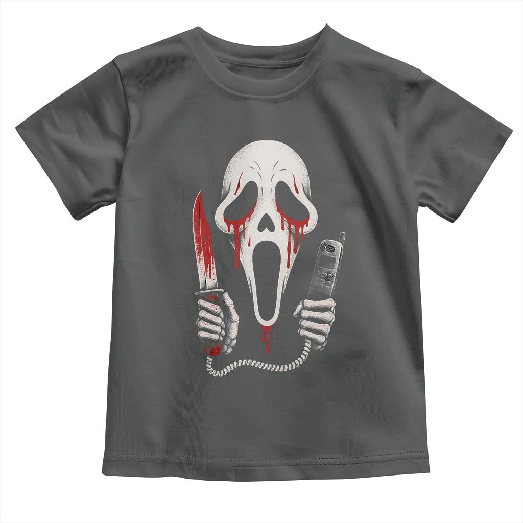 Funny Halloween Scary Face Ghost Toddler T Shirt Horror Slasher Bloody Knife TS11 Dark Heather Print Your Wear