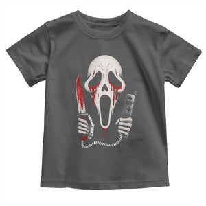Funny Halloween Scary Face Ghost Toddler T Shirt Horror Slasher Bloody Knife TS11 Dark Heather Print Your Wear