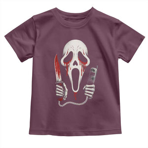 Funny Halloween Scary Face Ghost Toddler T Shirt Horror Slasher Bloody Knife TS11 Maroon Print Your Wear