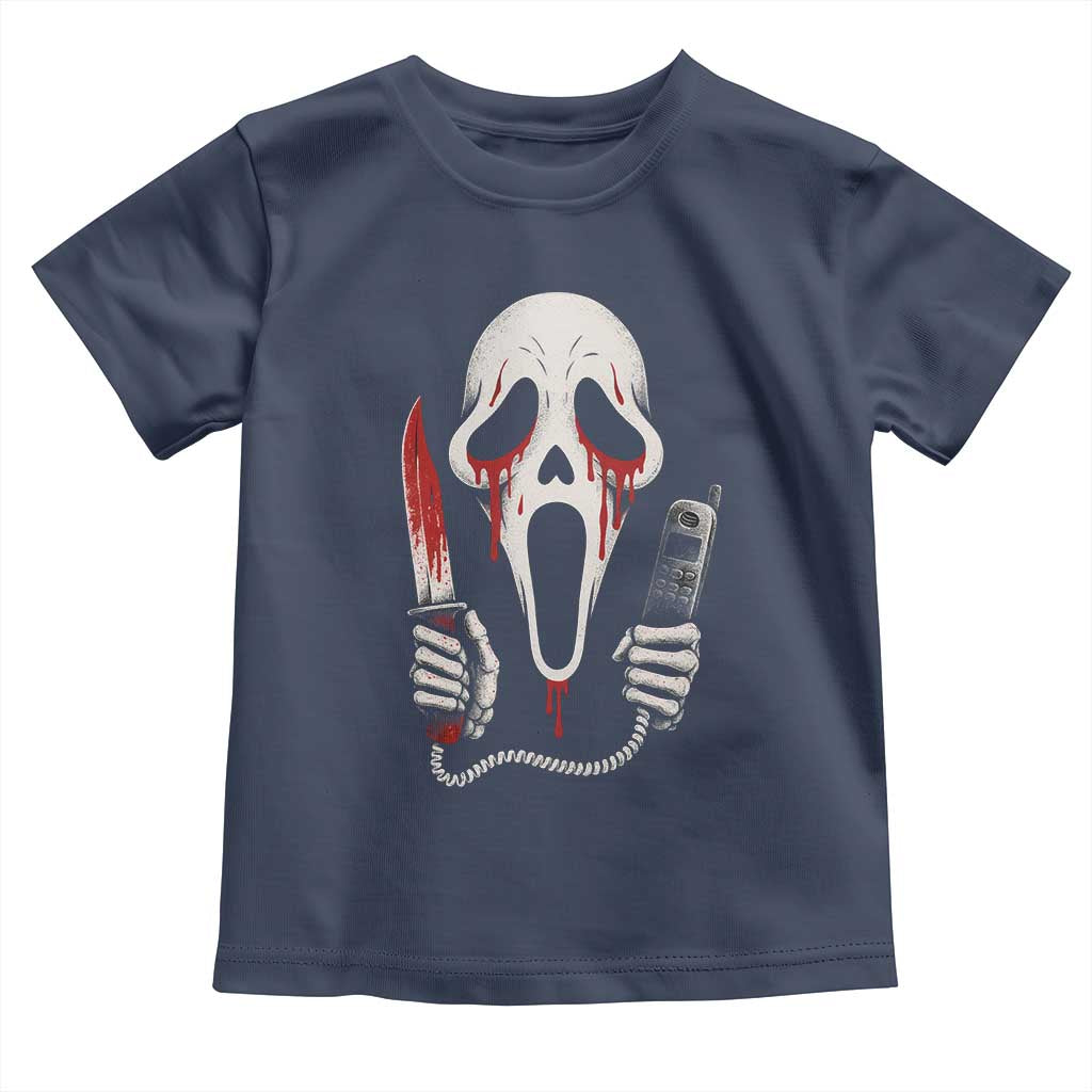 Funny Halloween Scary Face Ghost Toddler T Shirt Horror Slasher Bloody Knife TS11 Navy Print Your Wear