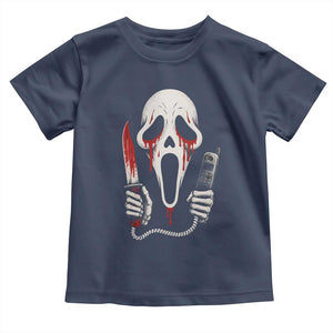 Funny Halloween Scary Face Ghost Toddler T Shirt Horror Slasher Bloody Knife TS11 Navy Print Your Wear