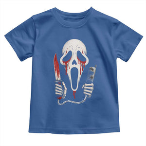 Funny Halloween Scary Face Ghost Toddler T Shirt Horror Slasher Bloody Knife TS11 Royal Blue Print Your Wear