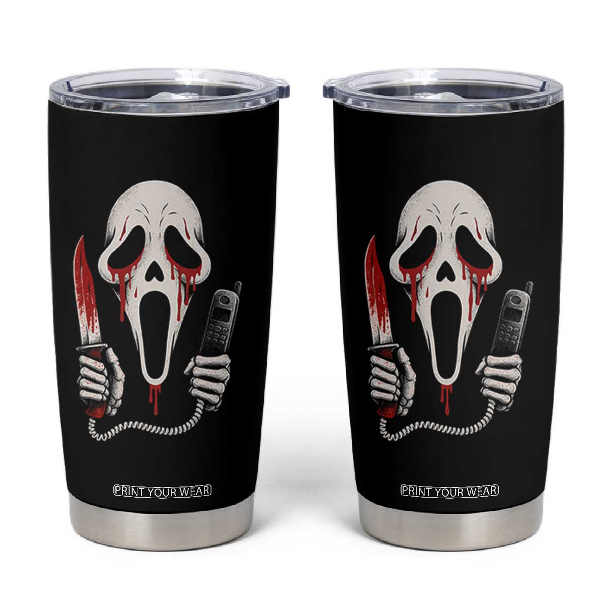Funny Halloween Scary Face Ghost Tumbler Cup Horror Slasher Bloody Knife TS11 Black Print Your Wear