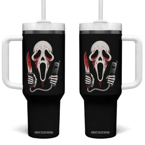 Funny Halloween Scary Face Ghost Tumbler With Handle Horror Slasher Bloody Knife TS11 One Size: 40 oz Black Print Your Wear