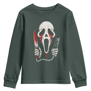 Funny Halloween Scary Face Ghost Youth Sweatshirt Horror Slasher Bloody Knife TS11 Dark Forest Green Print Your Wear