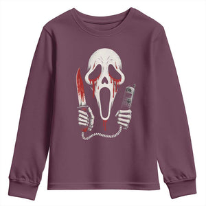 Funny Halloween Scary Face Ghost Youth Sweatshirt Horror Slasher Bloody Knife TS11 Maroon Print Your Wear