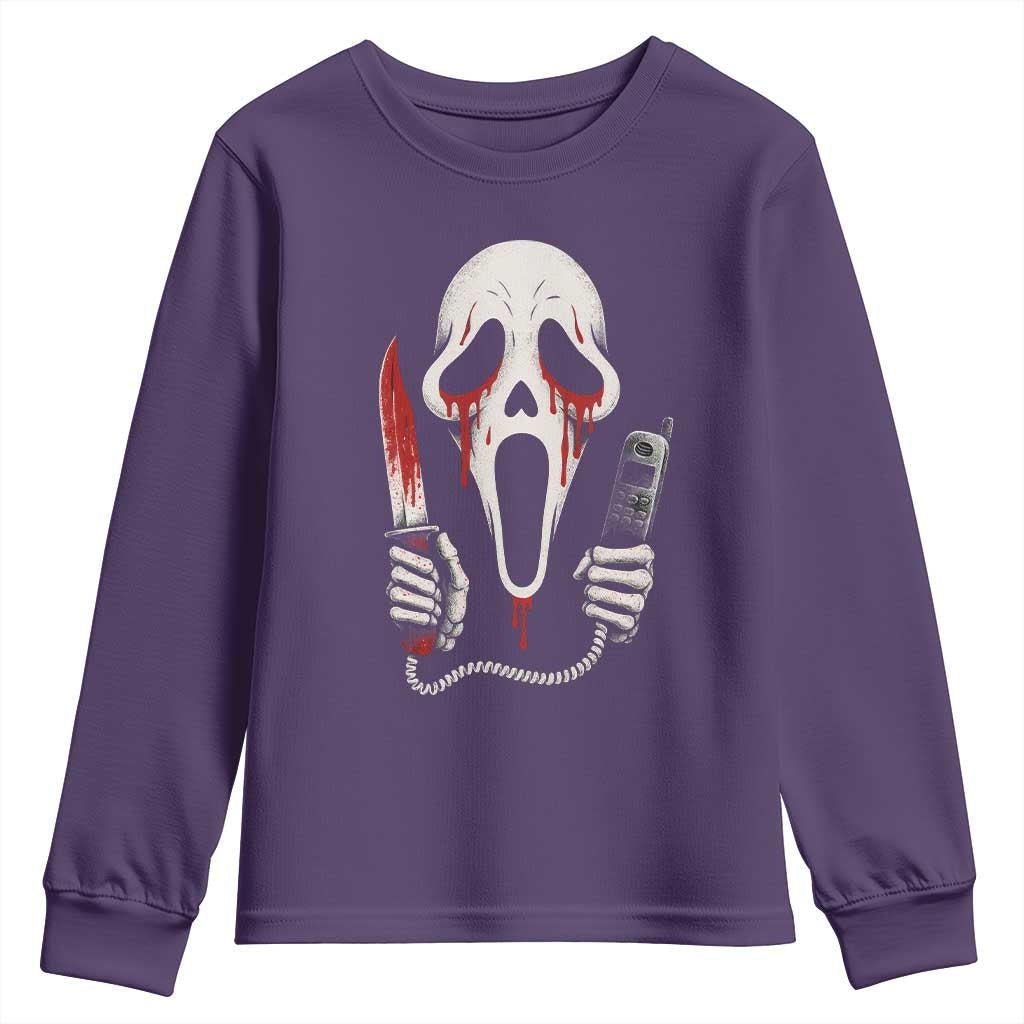 Funny Halloween Scary Face Ghost Youth Sweatshirt Horror Slasher Bloody Knife TS11 Purple Print Your Wear