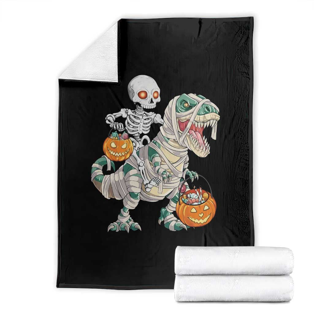 Funny Skeleton Riding Mummy Dinosaur Halloween Throw Blanket TS11 Black Print Your Wear