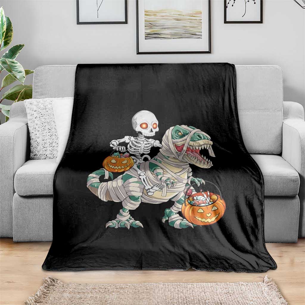 Funny Skeleton Riding Mummy Dinosaur Halloween Throw Blanket TS11 Print Your Wear
