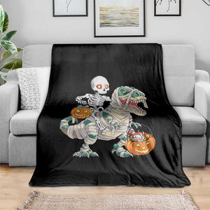 Funny Skeleton Riding Mummy Dinosaur Halloween Throw Blanket TS11 Print Your Wear