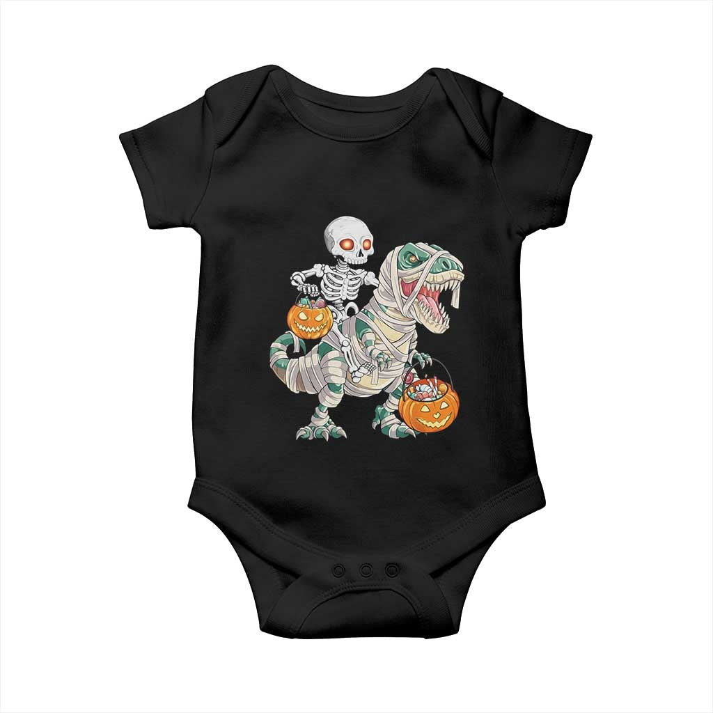 Funny Skeleton Riding Mummy Dinosaur Halloween Baby Onesie TS11 Black Print Your Wear