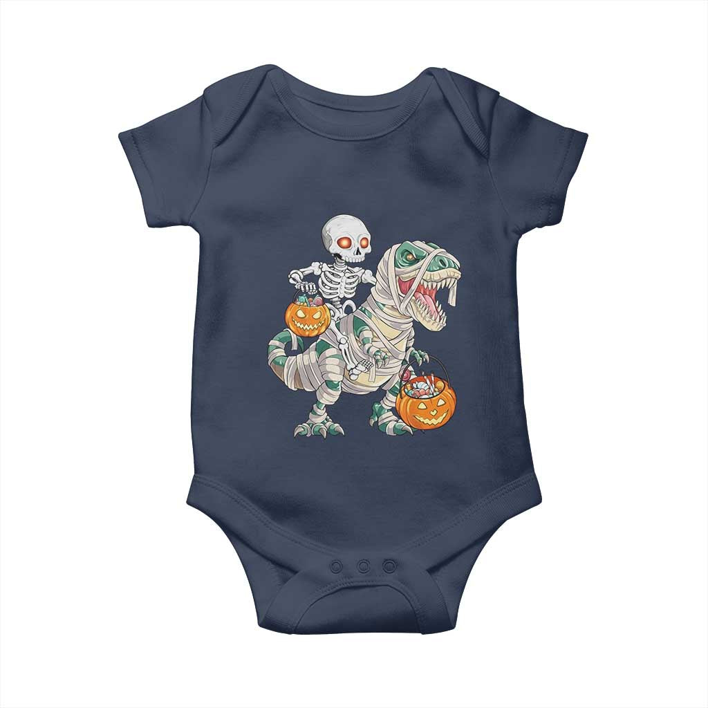 Funny Skeleton Riding Mummy Dinosaur Halloween Baby Onesie TS11 Navy Print Your Wear