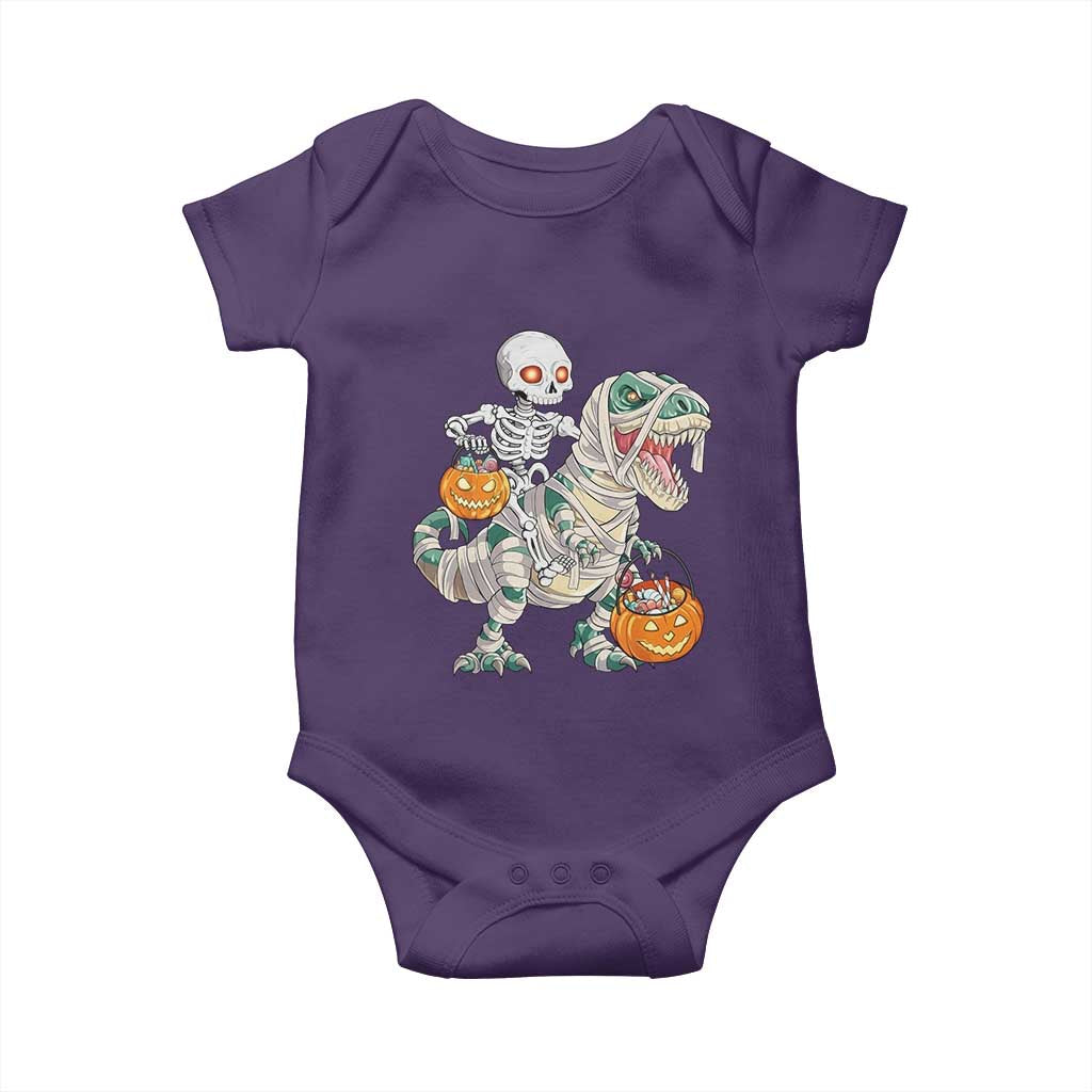Funny Skeleton Riding Mummy Dinosaur Halloween Baby Onesie TS11 Purple Print Your Wear