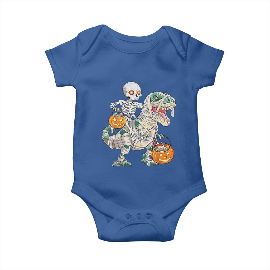 Funny Skeleton Riding Mummy Dinosaur Halloween Baby Onesie TS11 Royal Blue Print Your Wear