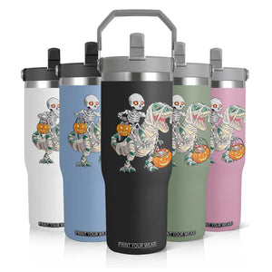 Funny Skeleton Riding Mummy Dinosaur Halloween Flip Straw Tumbler TS11 Print Your Wear
