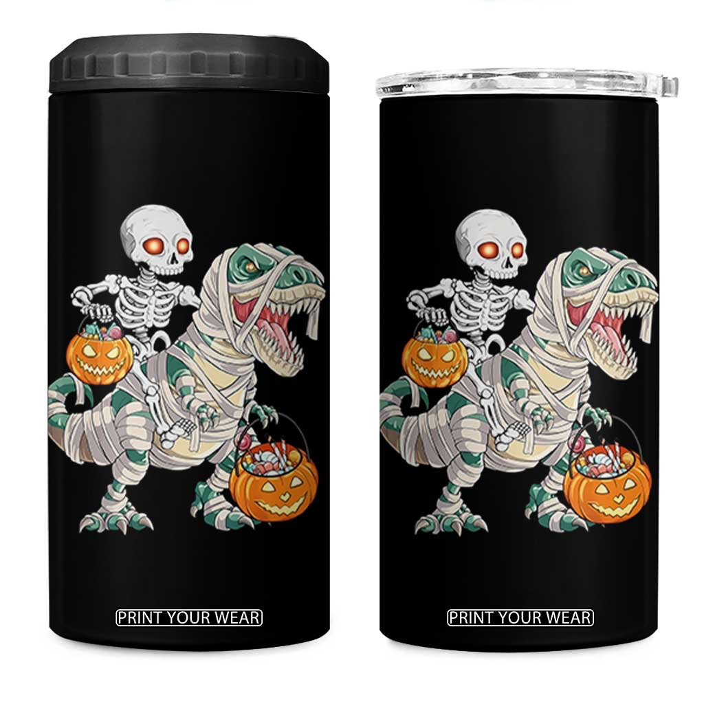 Funny Skeleton Riding Mummy Dinosaur Halloween 4 in 1 Can Cooler Tumbler TS11 One Size: 16 oz Black Print Your Wear