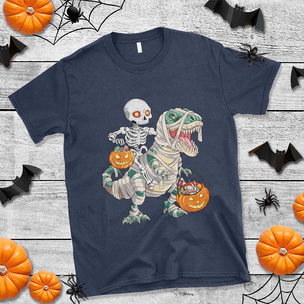 Funny Skeleton Riding Mummy Dinosaur Halloween T Shirt TS11 Navy Print Your Wear