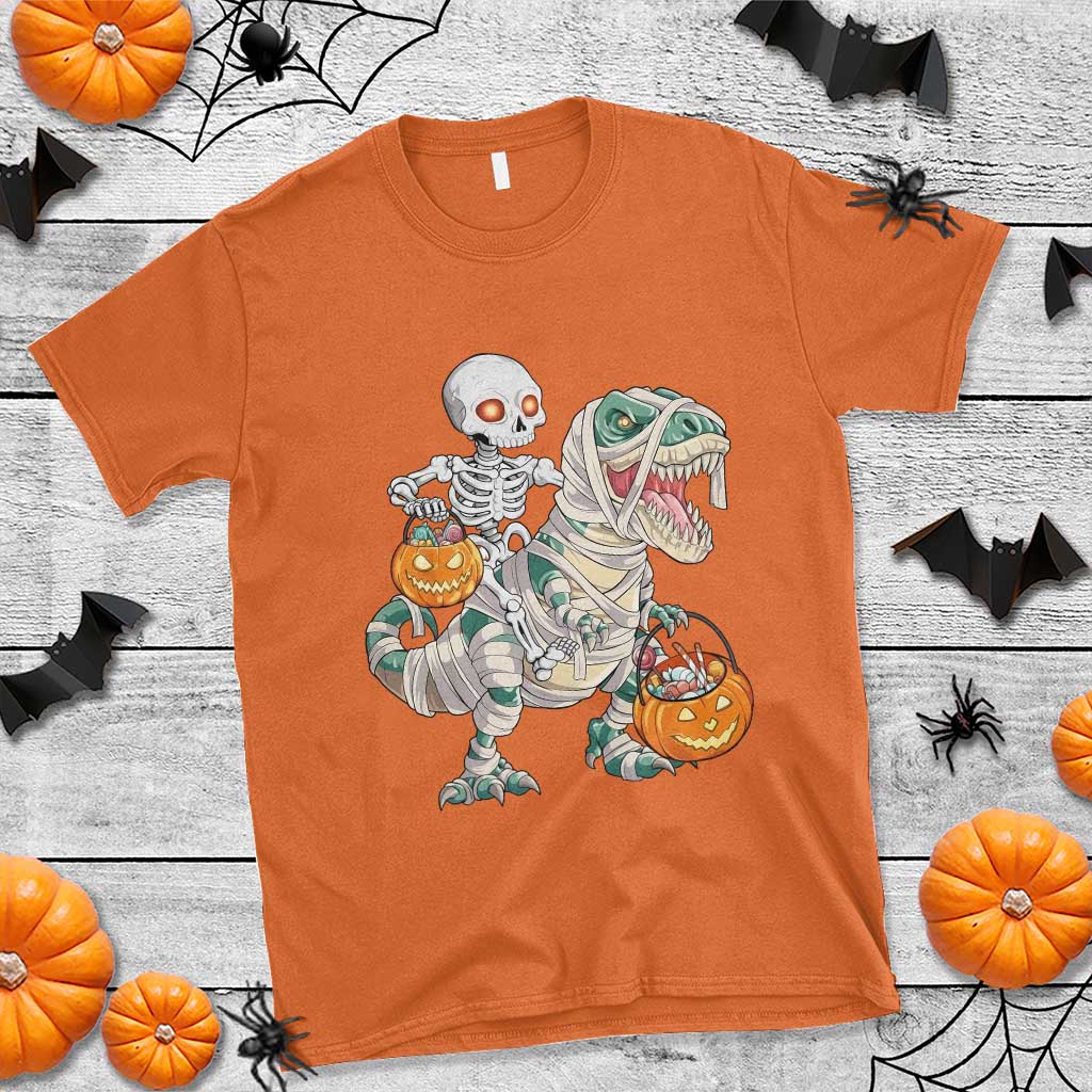 Funny Skeleton Riding Mummy Dinosaur Halloween T Shirt TS11 Orange Print Your Wear