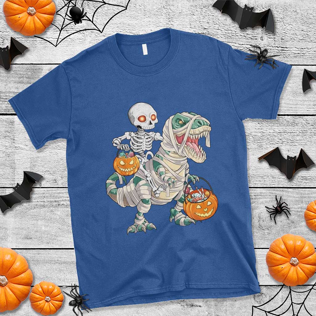Funny Skeleton Riding Mummy Dinosaur Halloween T Shirt TS11 Royal Blue Print Your Wear
