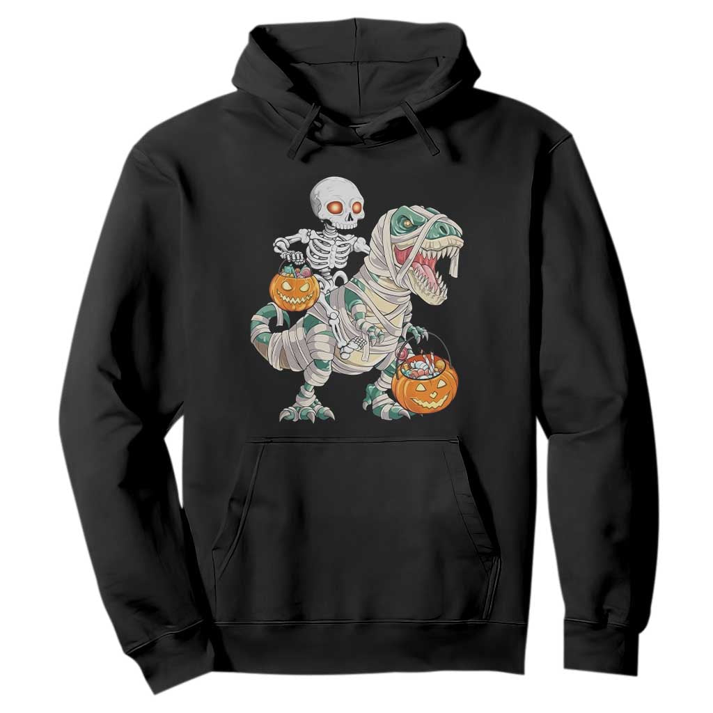 Funny Skeleton Riding Mummy Dinosaur Halloween Hoodie TS11 Black Print Your Wear
