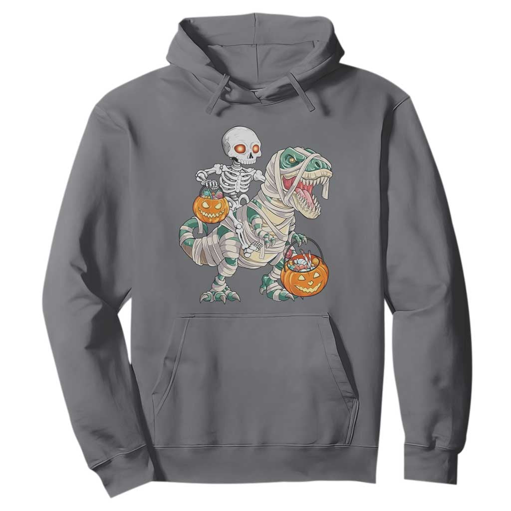 Funny Skeleton Riding Mummy Dinosaur Halloween Hoodie TS11 Charcoal Print Your Wear