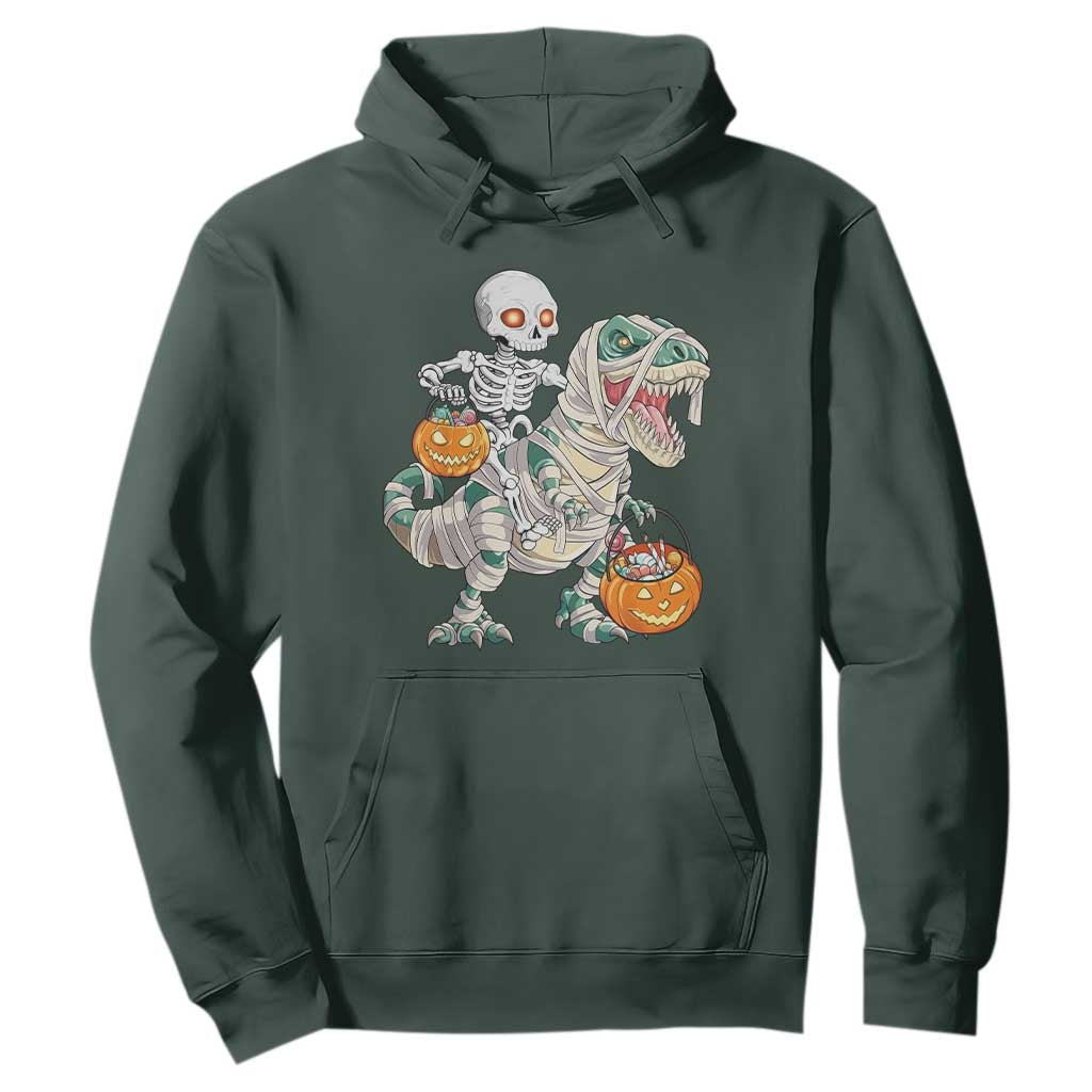 Funny Skeleton Riding Mummy Dinosaur Halloween Hoodie TS11 Dark Forest Green Print Your Wear