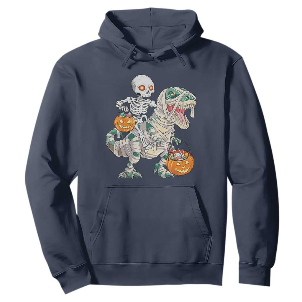 Funny Skeleton Riding Mummy Dinosaur Halloween Hoodie TS11 Navy Print Your Wear