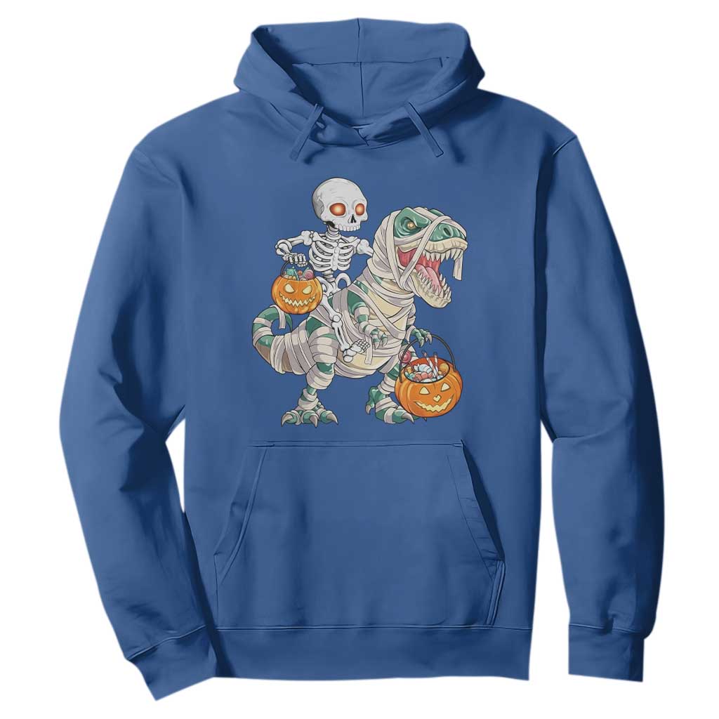 Funny Skeleton Riding Mummy Dinosaur Halloween Hoodie TS11 Royal Blue Print Your Wear
