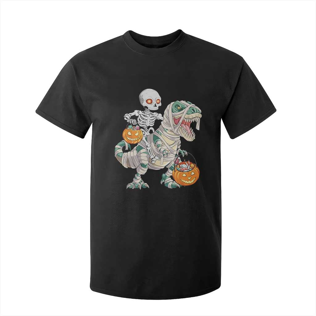 Funny Skeleton Riding Mummy Dinosaur Halloween T Shirt For Kid TS11 Black Print Your Wear