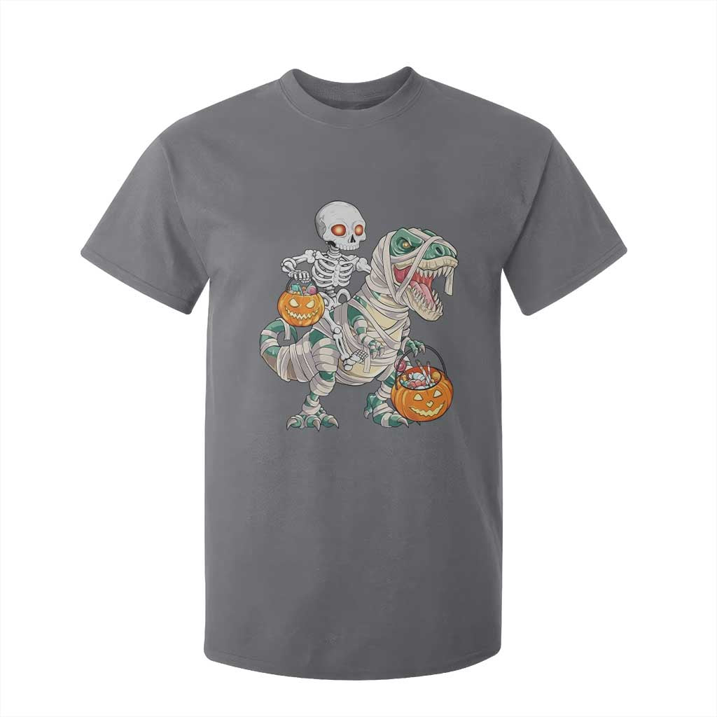 Funny Skeleton Riding Mummy Dinosaur Halloween T Shirt For Kid TS11 Charcoal Print Your Wear