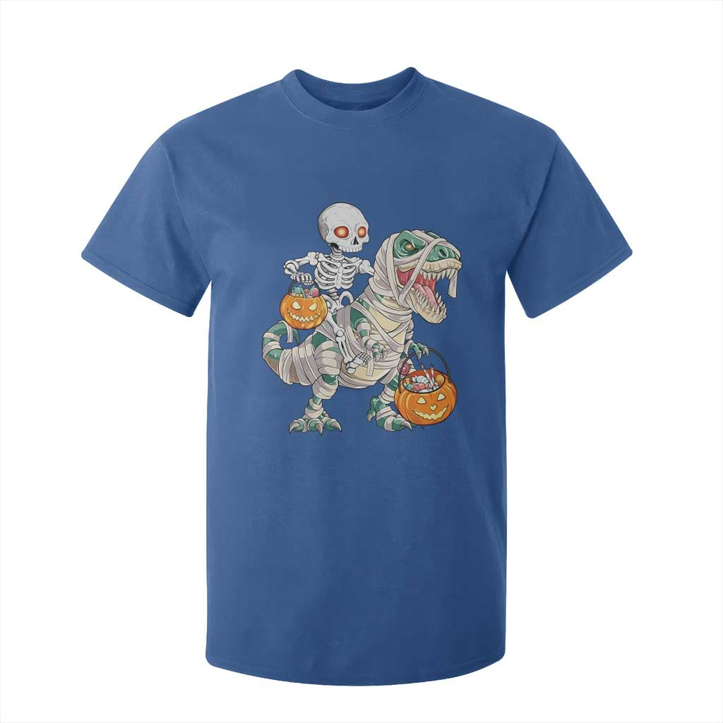 Funny Skeleton Riding Mummy Dinosaur Halloween T Shirt For Kid TS11 Royal Blue Print Your Wear
