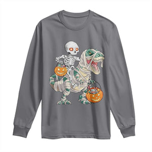 Funny Skeleton Riding Mummy Dinosaur Halloween Long Sleeve Shirt TS11 Charcoal Print Your Wear