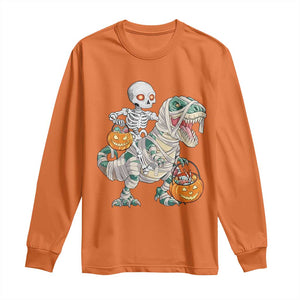 Funny Skeleton Riding Mummy Dinosaur Halloween Long Sleeve Shirt TS11 Orange Print Your Wear