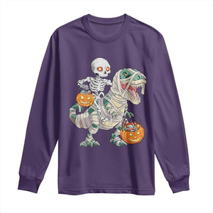 Funny Skeleton Riding Mummy Dinosaur Halloween Long Sleeve Shirt TS11 Purple Print Your Wear