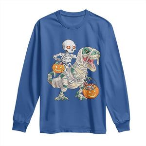 Funny Skeleton Riding Mummy Dinosaur Halloween Long Sleeve Shirt TS11 Royal Blue Print Your Wear