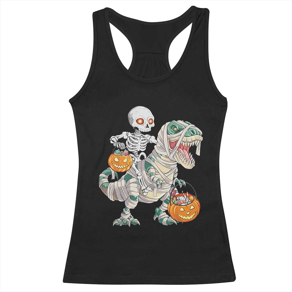 Funny Skeleton Riding Mummy Dinosaur Halloween Racerback Tank Top TS11 Black Print Your Wear
