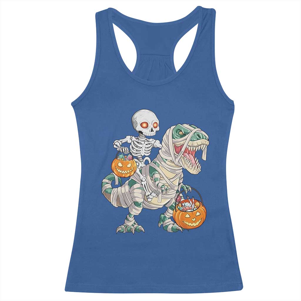 Funny Skeleton Riding Mummy Dinosaur Halloween Racerback Tank Top TS11 Royal Blue Print Your Wear