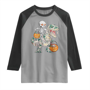 Funny Skeleton Riding Mummy Dinosaur Halloween Raglan Shirt TS11 Sport Gray Black Print Your Wear