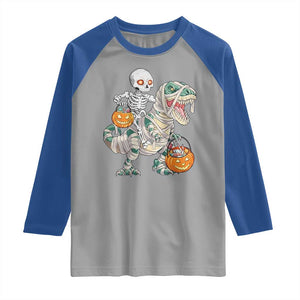 Funny Skeleton Riding Mummy Dinosaur Halloween Raglan Shirt TS11 Sport Gray Royal Print Your Wear