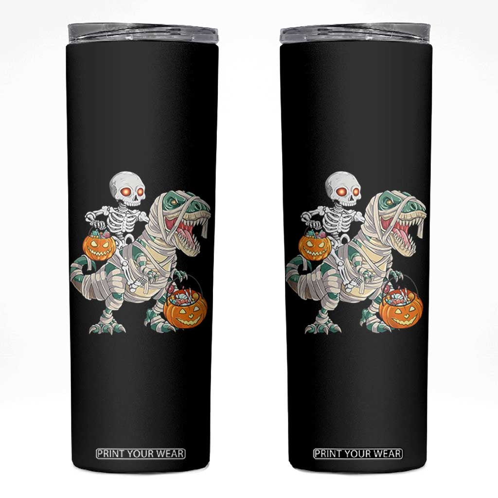 Funny Skeleton Riding Mummy Dinosaur Halloween Skinny Tumbler TS11 Black Print Your Wear