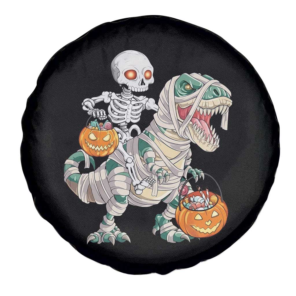 Funny Skeleton Riding Mummy Dinosaur Halloween Spare Tire Cover TS11 Print Your Wear