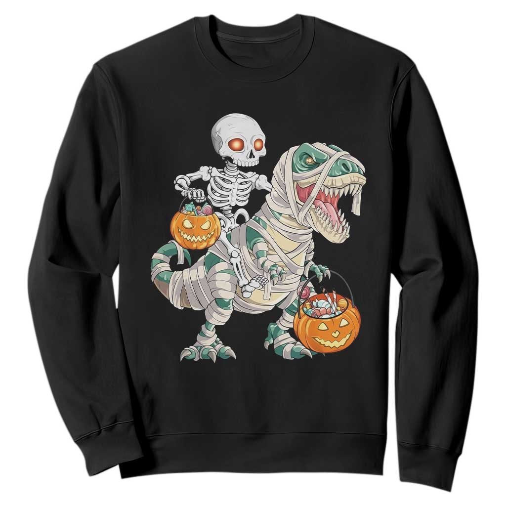 Funny Skeleton Riding Mummy Dinosaur Halloween Sweatshirt TS11 Black Print Your Wear