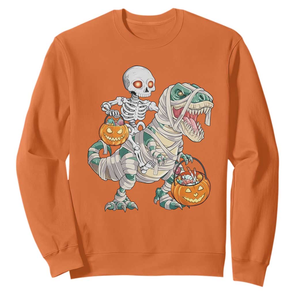 Funny Skeleton Riding Mummy Dinosaur Halloween Sweatshirt TS11 Orange Print Your Wear