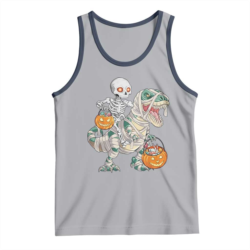 Funny Skeleton Riding Mummy Dinosaur Halloween Tank Top TS11 Athletic Heather Navy Print Your Wear