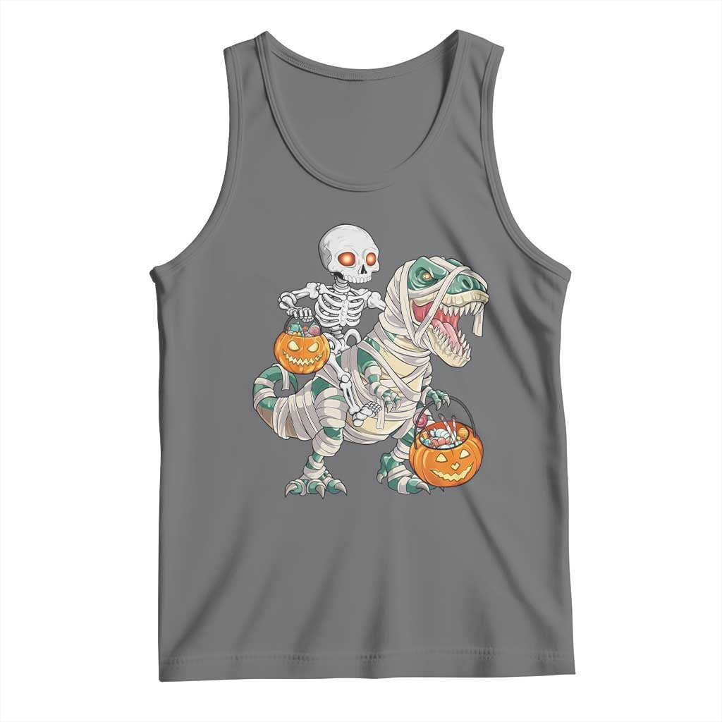 Funny Skeleton Riding Mummy Dinosaur Halloween Tank Top TS11 Black Heather Print Your Wear