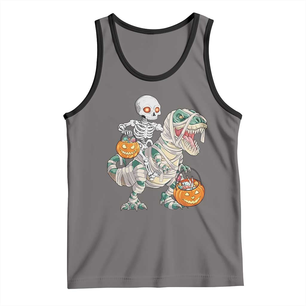 Funny Skeleton Riding Mummy Dinosaur Halloween Tank Top TS11 Deep Heather Black Print Your Wear