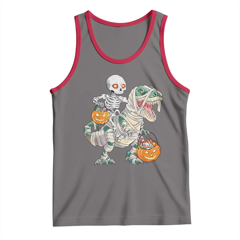 Funny Skeleton Riding Mummy Dinosaur Halloween Tank Top TS11 Deep Heather Red Print Your Wear