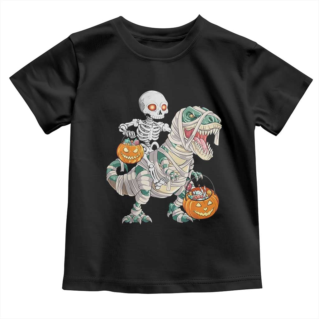 Funny Skeleton Riding Mummy Dinosaur Halloween Toddler T Shirt TS11 Black Print Your Wear