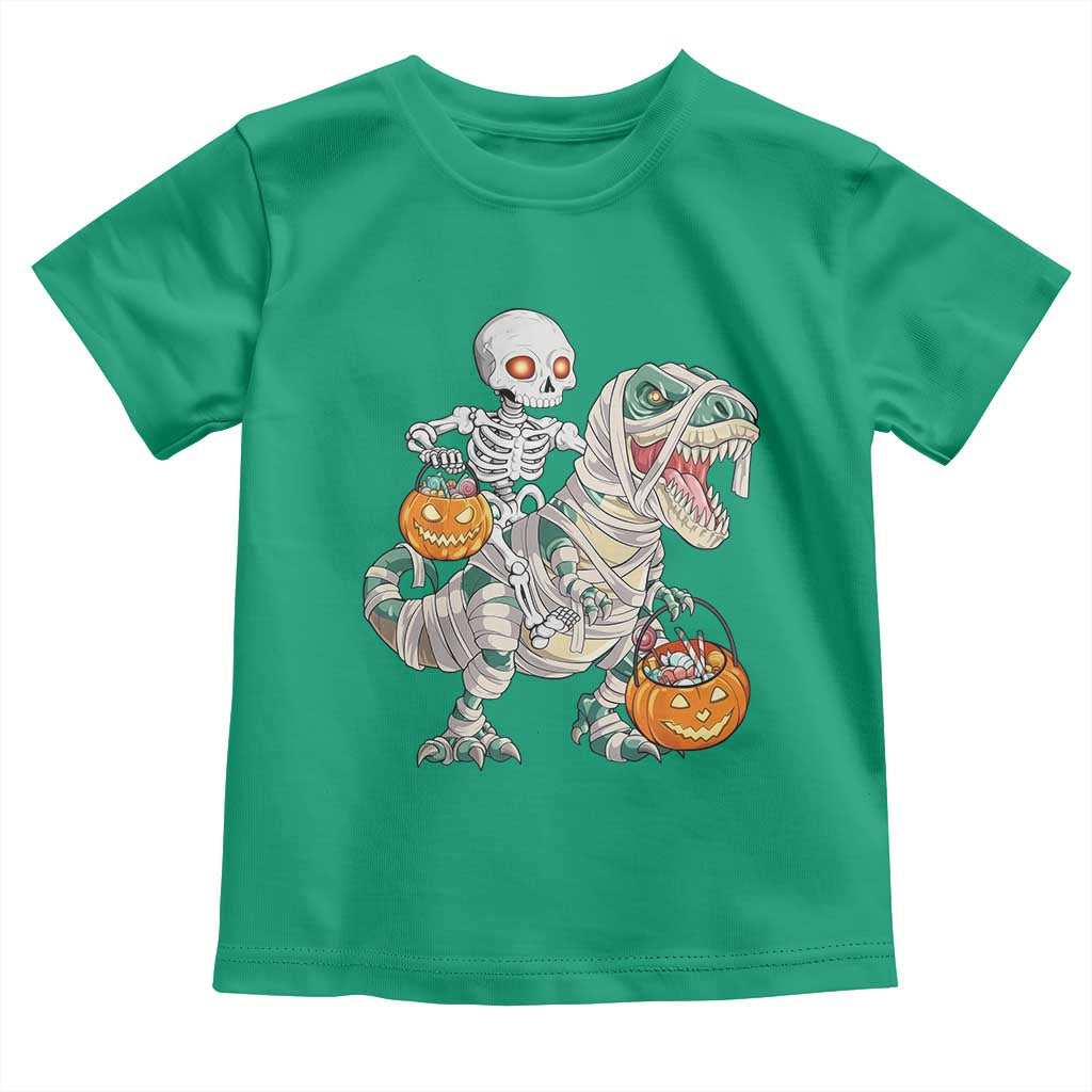 Funny Skeleton Riding Mummy Dinosaur Halloween Toddler T Shirt TS11 Irish Green Print Your Wear