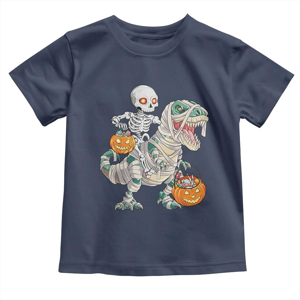 Funny Skeleton Riding Mummy Dinosaur Halloween Toddler T Shirt TS11 Navy Print Your Wear